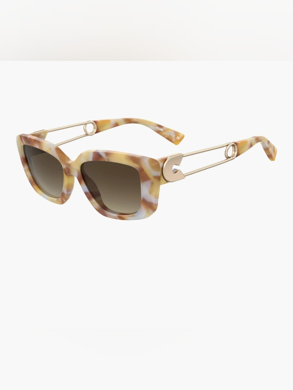 Moschino 55 mm Lucky Pin Sunglasses Rectangular Tortoiseshell Frame Gold Pin